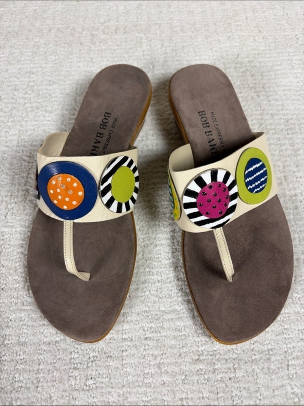 Bob Baker Colorful Art Deco Thong Sandals Womens size 10 Boho